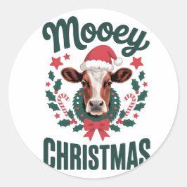 面白い かっこいい 牛 ムーイー クリスマス ファーム ホリデー 冗談 ラウンドシール