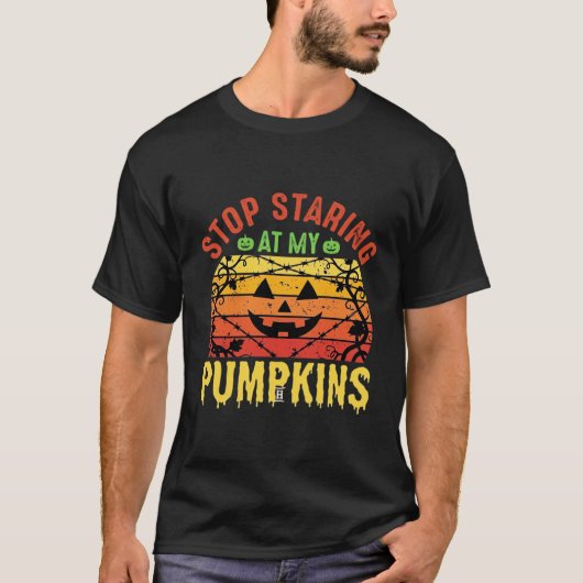面白い かぼちゃをじっと見ないで ハロウィンデザイン Tシャツ (正面)