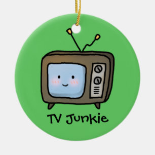 面白い かわいい レトロ テレビ中毒 ドゥードル セラミックオーナメント