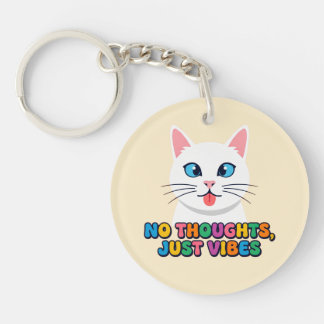 面白い かわいい 猫 Tシャツ - 考えるな ただの波動 グラフィック キーホルダー