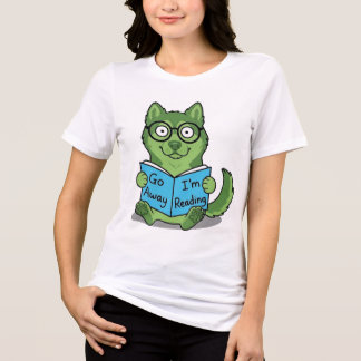 面白い かわいい 緑の犬 どいて 読書中 トライブレンドTシャツ