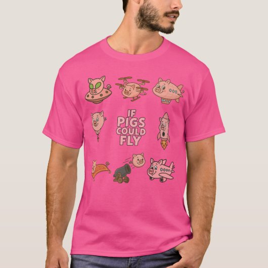 面白い「もし豚が飛べたら」デザインのTシャツ Tシャツ (正面)