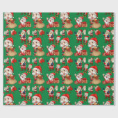 面白い クリスマス サンタクロース 緑 ラッピングペーパー (フラット)