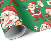面白い クリスマス サンタクロース 緑 ラッピングペーパー (ロールコーナー)