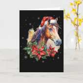 面白い クリスマス 馬 サンタ 帽子 動物 馬術 カード (黄色い花)