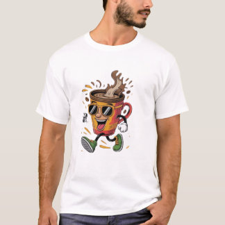 面白い クール ウォーキング コーヒー カップ グラフィック Tシャツ