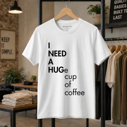 面白い コーヒーを大容量カップで飲みたい タイポグラフィーデザイン Tシャツ
