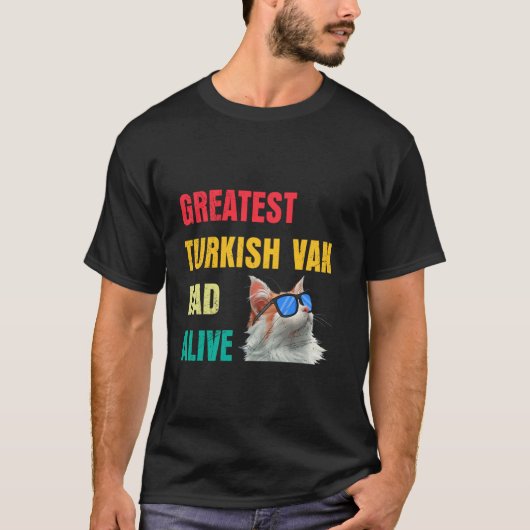 面白い トルコバン猫のパパは最高に生きている Tシャツ (正面)