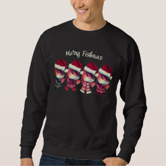 面白い メリー フィッシュマス クリスマス フィッシング 黒 スウェットシャツ