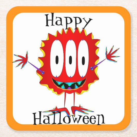 面白い, モンスター, ハロウィン スクエアペーパーコースター (正面)