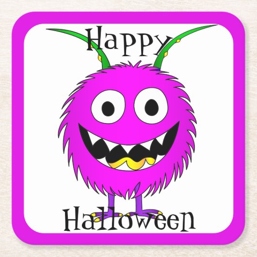 面白い モンスター ハロウィン スクエアペーパーコースター (正面)