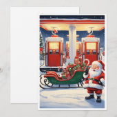面白い ユニークなサンタクロース ガソリンスタンドで シーズンカード (正面/裏面)