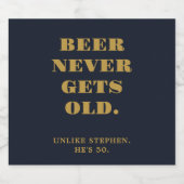 面白い ユーモラス 50歳の誕生日 ネイビーブルー ゴールド ビールラベル (シングルラベル)