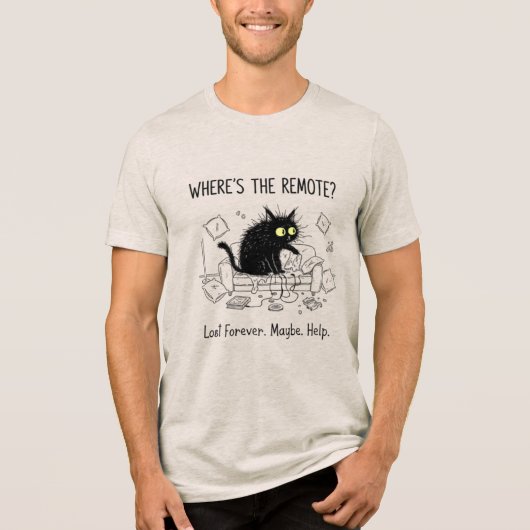 面白い リモコンはどこ 猫Tシャツ トライブレンドＴシャツ (正面)