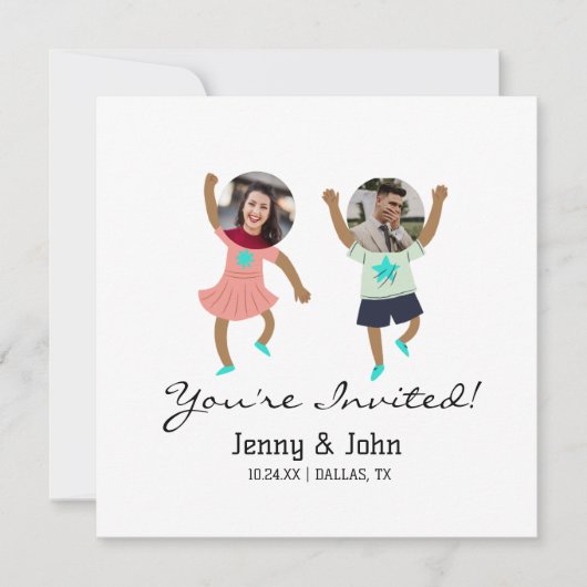 面白い！写真を追加 カスタマイズされた新婦と新郎の結婚式 招待状 (正面)