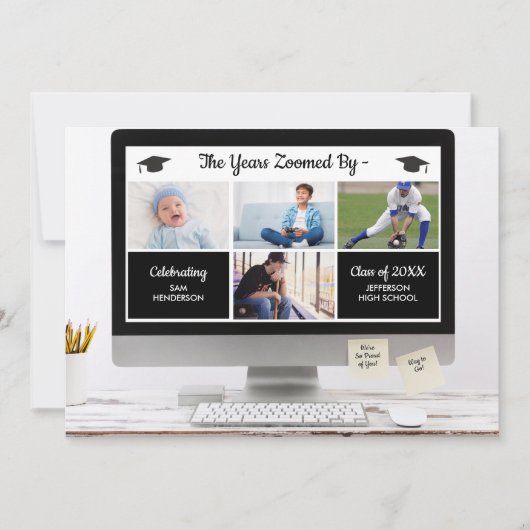 「面白い！卒業までの年月が過ぎ去った」卒業パーティーの写真 招待状 (正面)