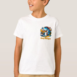 面白い 夏のビーチでピザを食べるハングリーシャーク Tシャツ