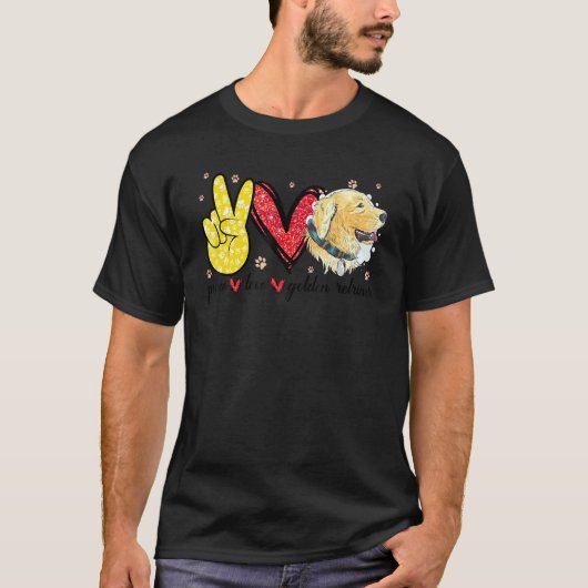 面白い 平和 愛 ゴールデンレトリバー 犬 Tシャツ (正面)