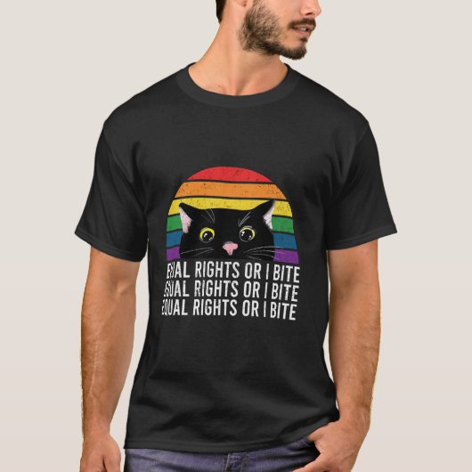面白い 平等な権利 さもなくば噛む 猫 アリー LGBT Pride M Tシャツ (正面)