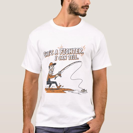 面白い 彼女は戦う小さな魚の釣り Tシャツ (正面)