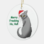 面白い+怒った+クリスマス+灰色の猫+ホリデー+ユーモア セラミックオーナメント (左)