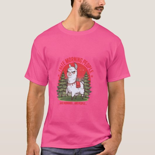 面白い+怒った+面白い+アルパカ+朝が嫌いな人 Tシャツ (正面)
