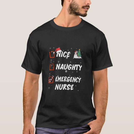 面白い+楽しい+ナイショの救急看護師リスト クリスマス Tシャツ (正面)