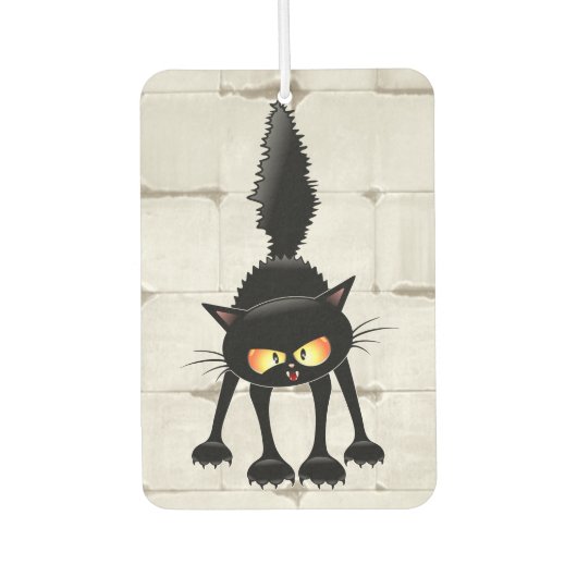 面白い 猛々しい 黒猫のキャラクター カーエアーフレッシュナー (正面)