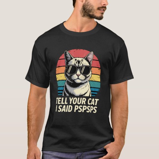 面白い 猫に「呼んでるよ」と言って Retro Cat Meme S Tシャツ (正面)