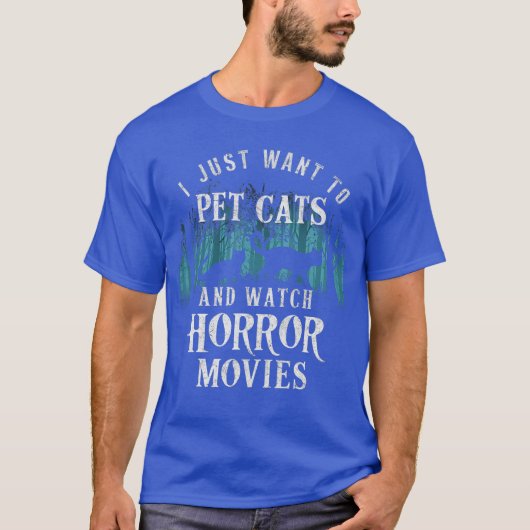面白い 猫を撫でてホラー映画を見たいだけ Tシャツ (正面)