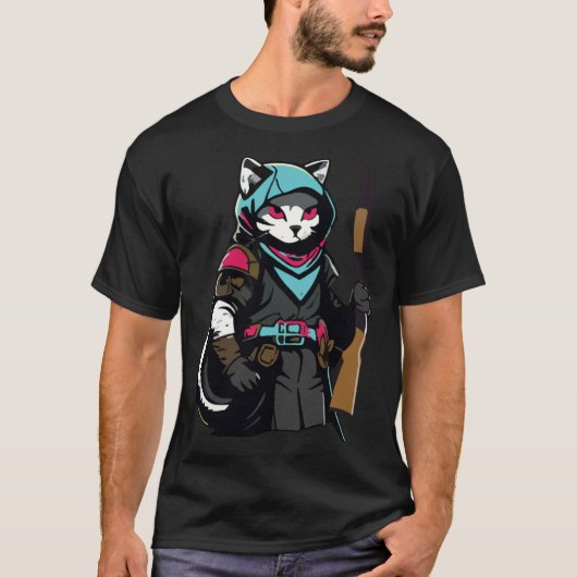 面白い 猫 キティ 射撃 銃 メーム ライフル 愛好家 Tシャツ (正面)