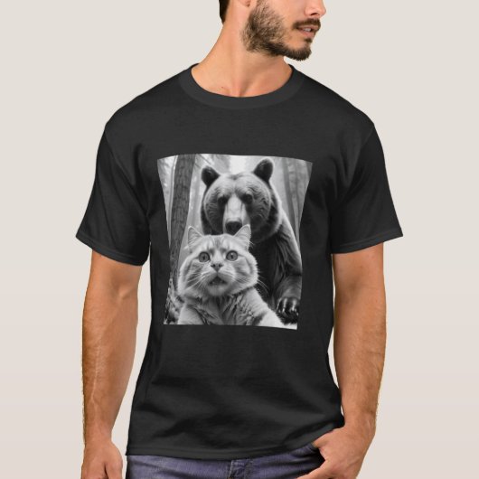 面白い 猫 ベア 最後のセルフィー Tシャツ (正面)