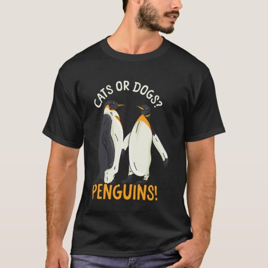 面白い 猫 犬 ペンギン 子供 ペンギン Tシャツ (正面)