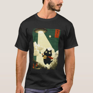 面白い 猫 UFO エイリアン ギター ウクレレ Tシャツ