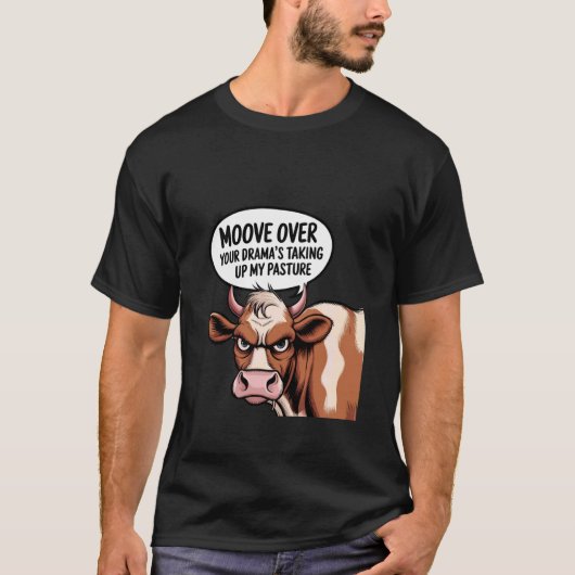 面白い+皮肉な+動物+イロニックな牛のデザイン Tシャツ (正面)