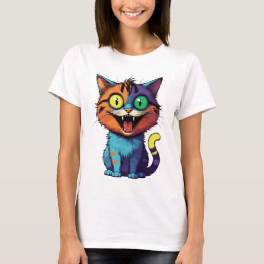 面白い - 笑顔の猫 - Tシャツ (正面)