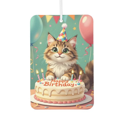 面白い 誕生日おめでとう 猫 カーエアーフレッシュナー (正面)