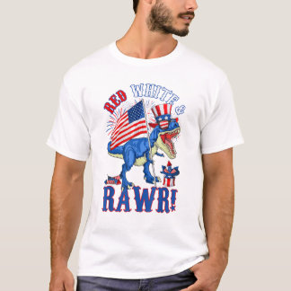 面白い 赤 白 & Rawr Tレックス アメリカ国旗 7月4日 Tシャツ