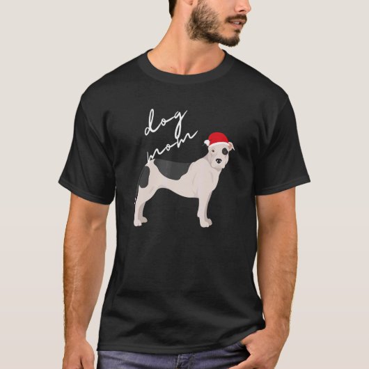 面白い 黒と白の アメリカン・ピットブル・テリア 犬 Tシャツ (正面)