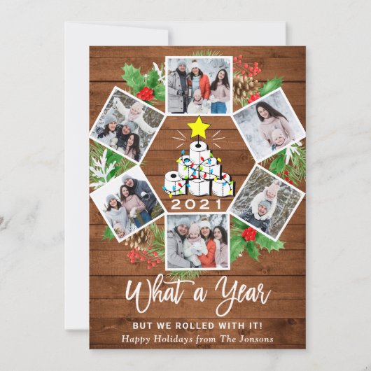 面白い 1年の思い出のクリスマスツリー 6枚の写真 シーズンカード (正面)