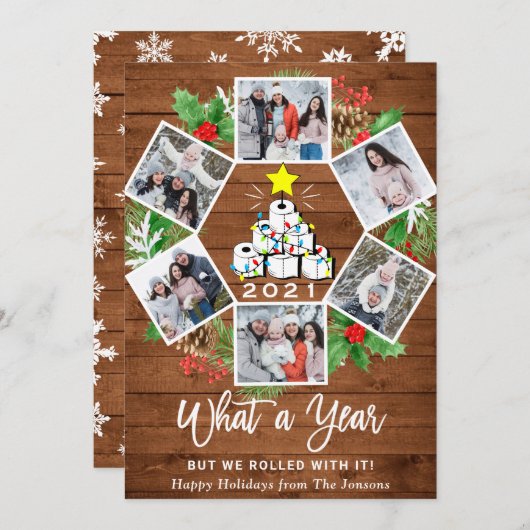 面白い 1年の思い出のクリスマスツリー 6枚の写真 シーズンカード (正面/裏面)