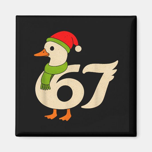 面白い 67 ガチョウ クリスマス 6 7 ミーム アヒル サンタ帽子 F マグネット (正面)