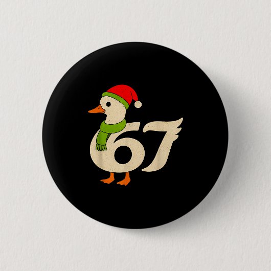 面白い 67 ガチョウ クリスマス 6 7 ミーム アヒル サンタ帽子 F 缶バッジ (正面)