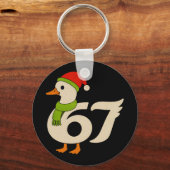 面白い 67 ガチョウ クリスマス 6 7 メーム アヒル サンタ帽子 F キーホルダー (正面)