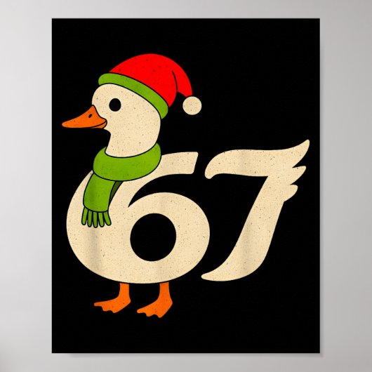面白い 67 ガチョウ クリスマス 6 7 メーム ダック サンタ帽子 F ポスター (正面)
