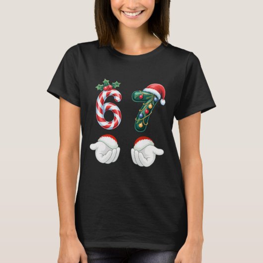 面白い 67 クリスマスパジャマ Six Seven Meme 6 7 妖精 Tシャツ (正面)