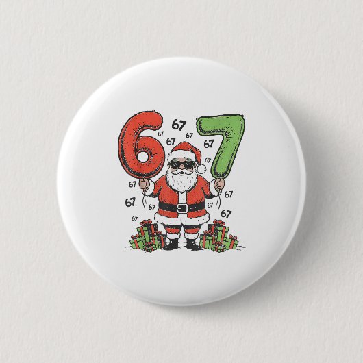 面白い 67 サンタ 67 クリスマス 67 メーム ブル男 缶バッジ (正面)