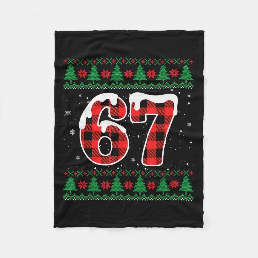 面白い 67 シックス セブン ミーム ブレインロット クリング クリスマス フリースブランケット (正面)