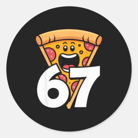 面白い 67 ミーム 六 七 ユーモア フード Zza ラウンドシール (正面)