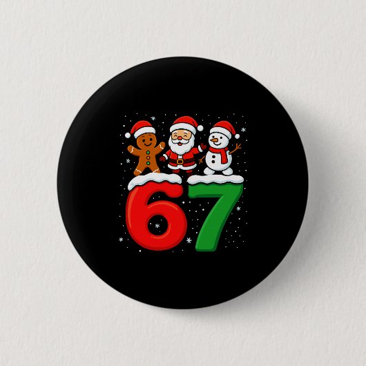 面白い 67 メーム クリスマス シックス セブン サンタ 雪だるま クリスマス 缶バッジ (正面)